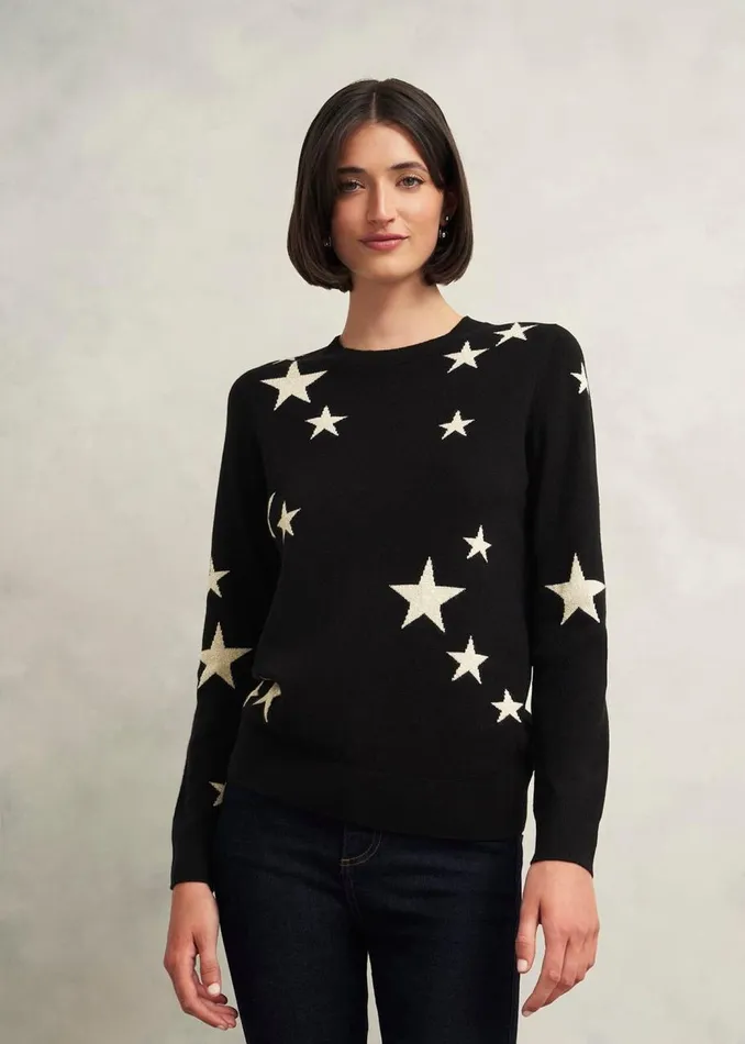 Jumpers and Cardigans Women HOBBS Samira Star Jumper With Cashemre Black Ivory