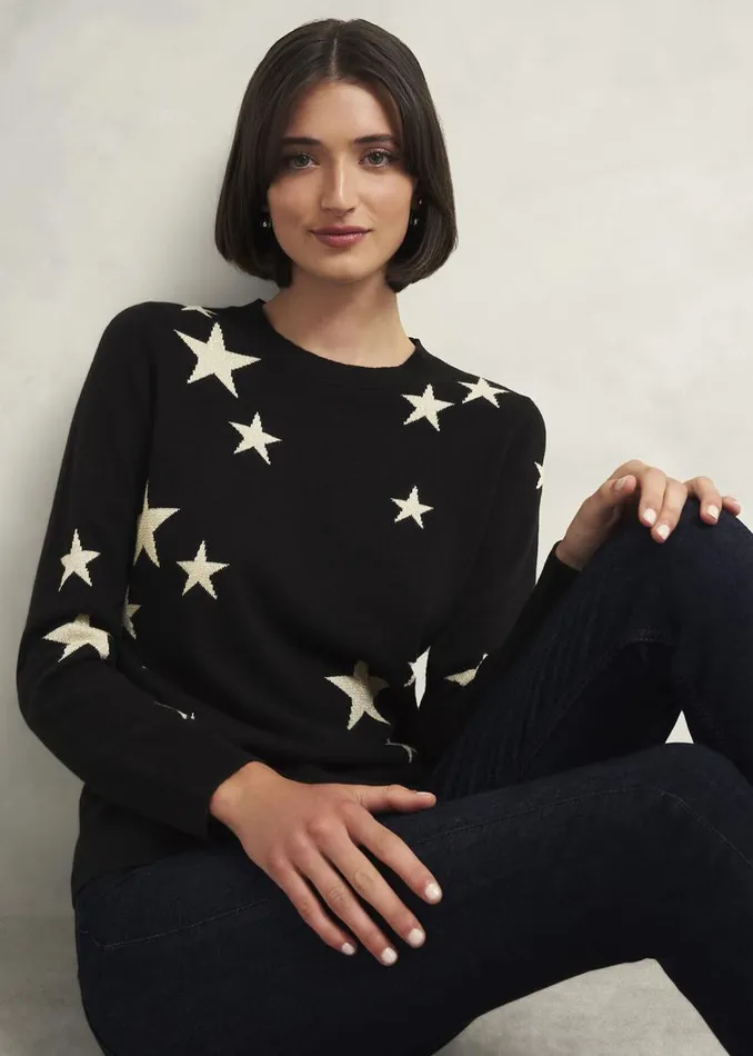 Jumpers and Cardigans Women HOBBS Samira Star Jumper With Cashemre Black Ivory
