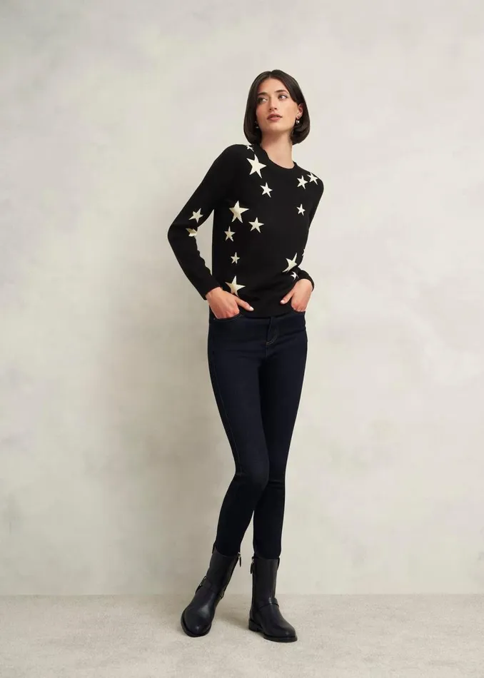 Jumpers and Cardigans Women HOBBS Samira Star Jumper With Cashemre Black Ivory