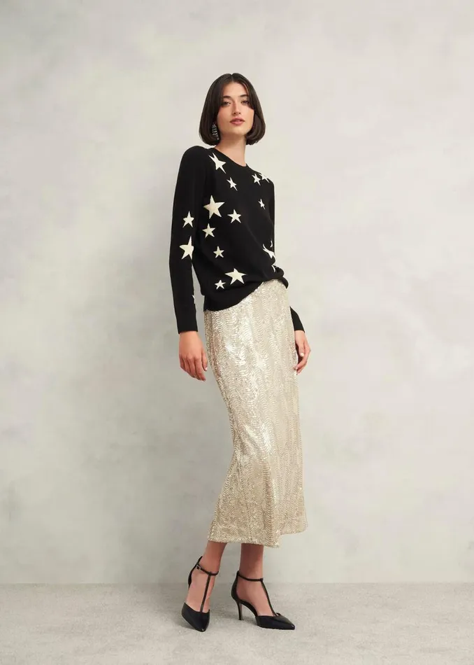 Jumpers and Cardigans Women HOBBS Samira Star Jumper With Cashemre Black Ivory