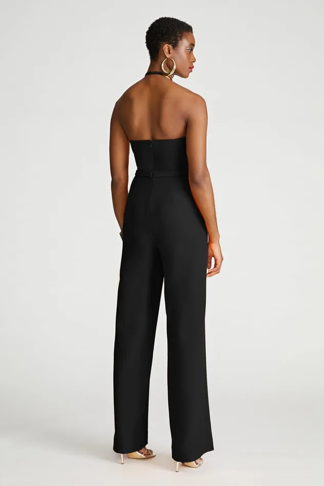 Jumpsuits Women Halston Oki Jumpsuit In Stretch Crepe Black
