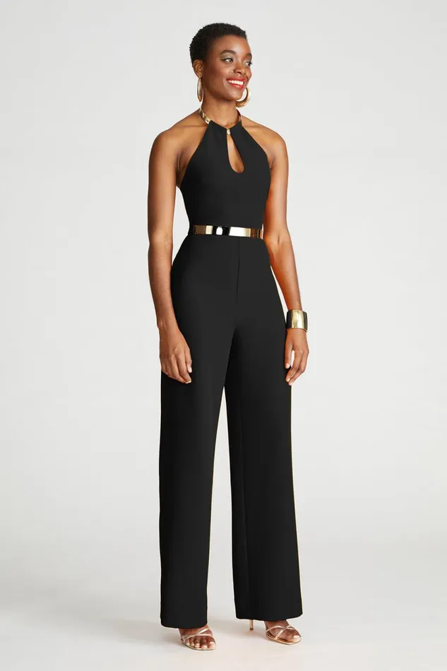 Jumpsuits Women Halston Oki Jumpsuit In Stretch Crepe Black