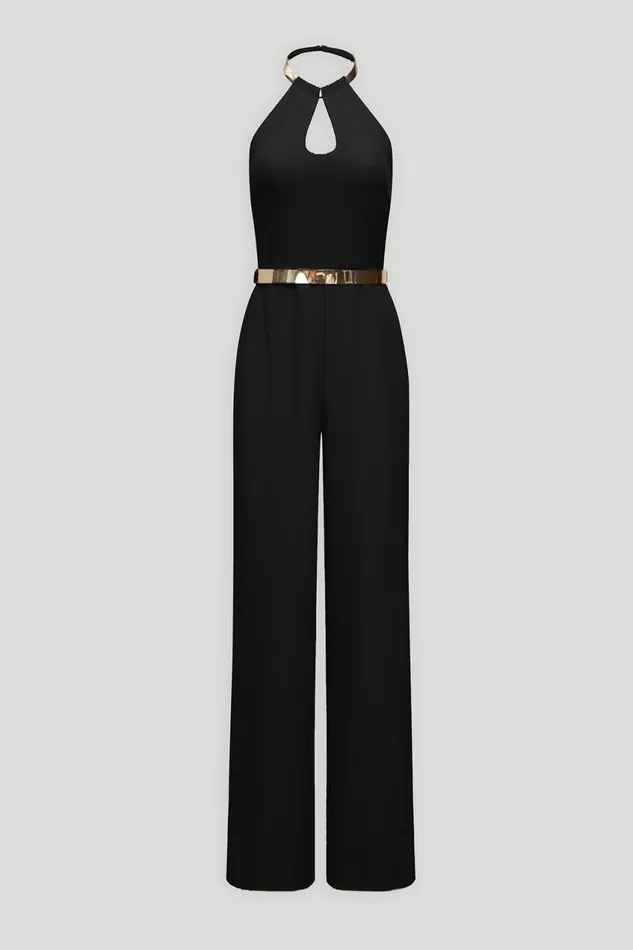 Jumpsuits Women Halston Oki Jumpsuit In Stretch Crepe Black