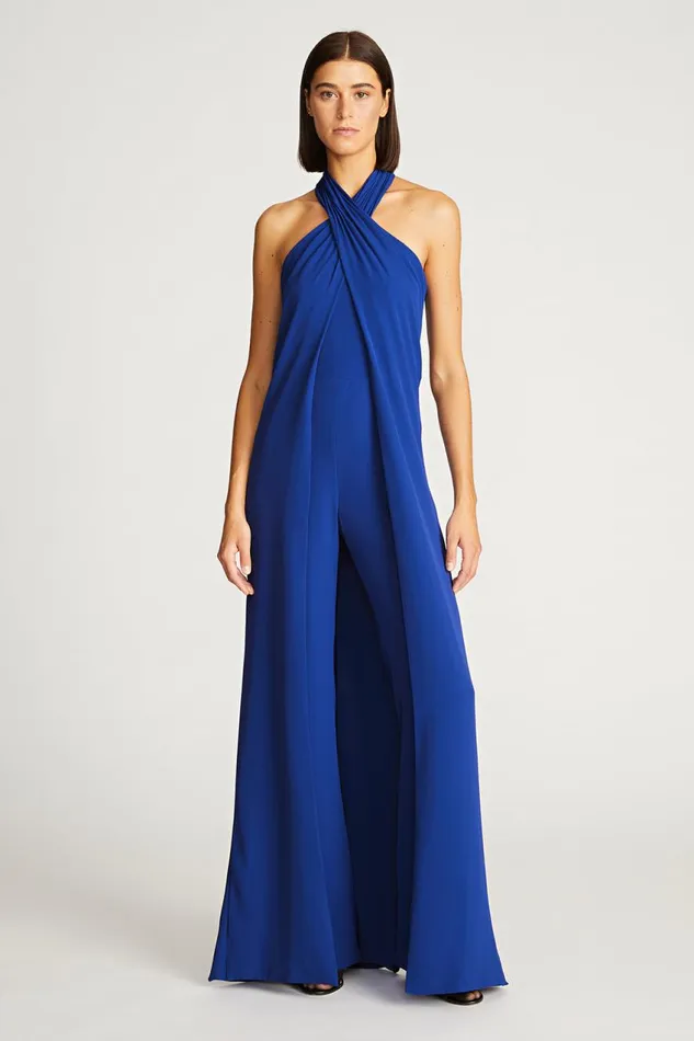 Jumpsuits Women Halston Selah Jumpsuit In Fluid Crepe Prussian Blue