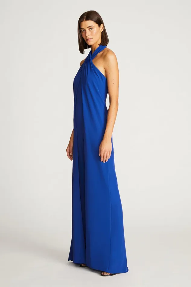 Jumpsuits Women Halston Selah Jumpsuit In Fluid Crepe Prussian Blue