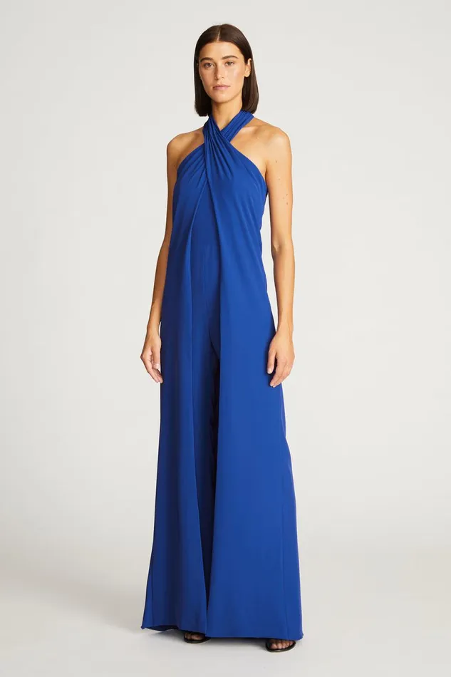 Jumpsuits Women Halston Selah Jumpsuit In Fluid Crepe Prussian Blue