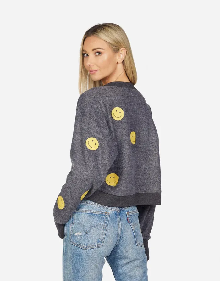 Kathryn All Over Yellow Smiley Charcoal Women039s Lauren Moshi Long Sleeve