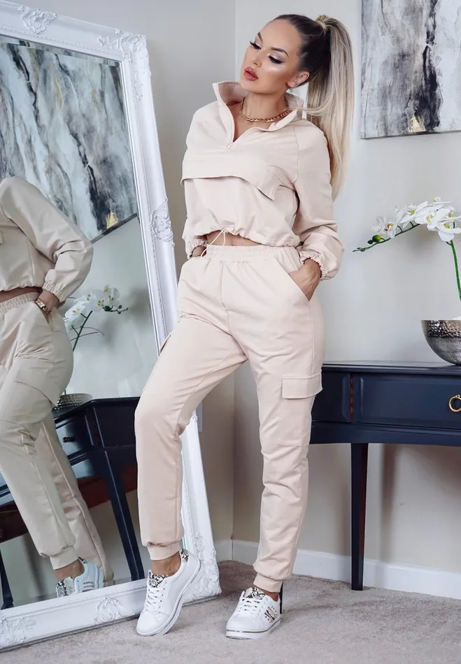 Kenny Biege Cropped Sports Tracksuit Women Missfiga LoungewearTracksuits