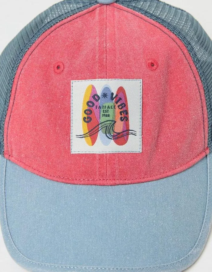 Kids FatFace Accessories Colorblock Trucker Hat Washed Red
