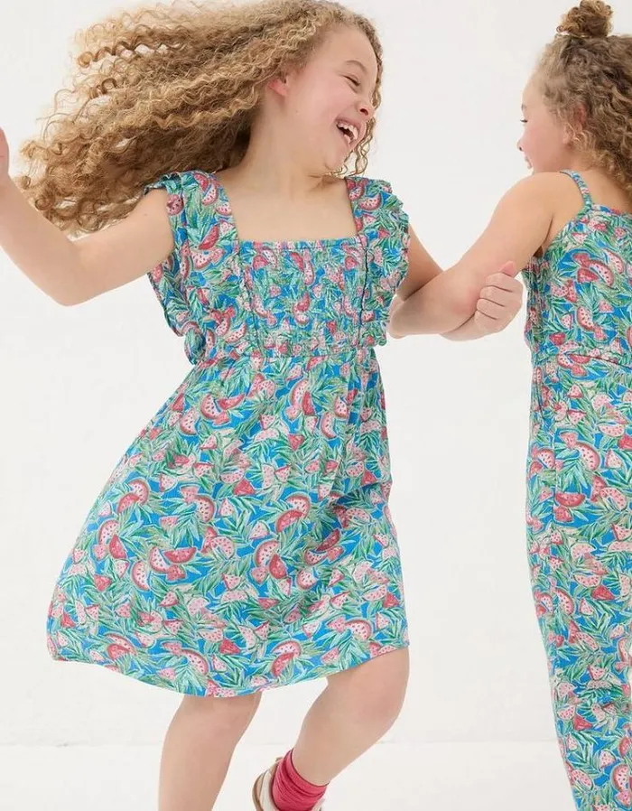 Kids FatFace Dresses and Skirts Watermelon Frill Dress Cobalt Blue