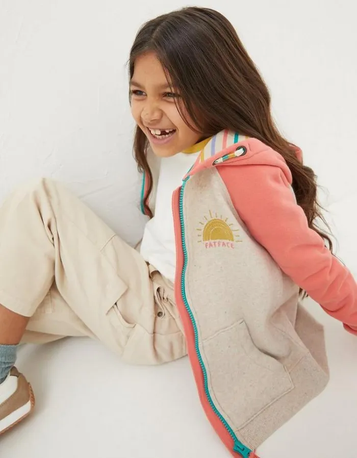 Kids FatFace Sweatshirts and Hoodies Chase Sun Zip Through Hoodie Natural