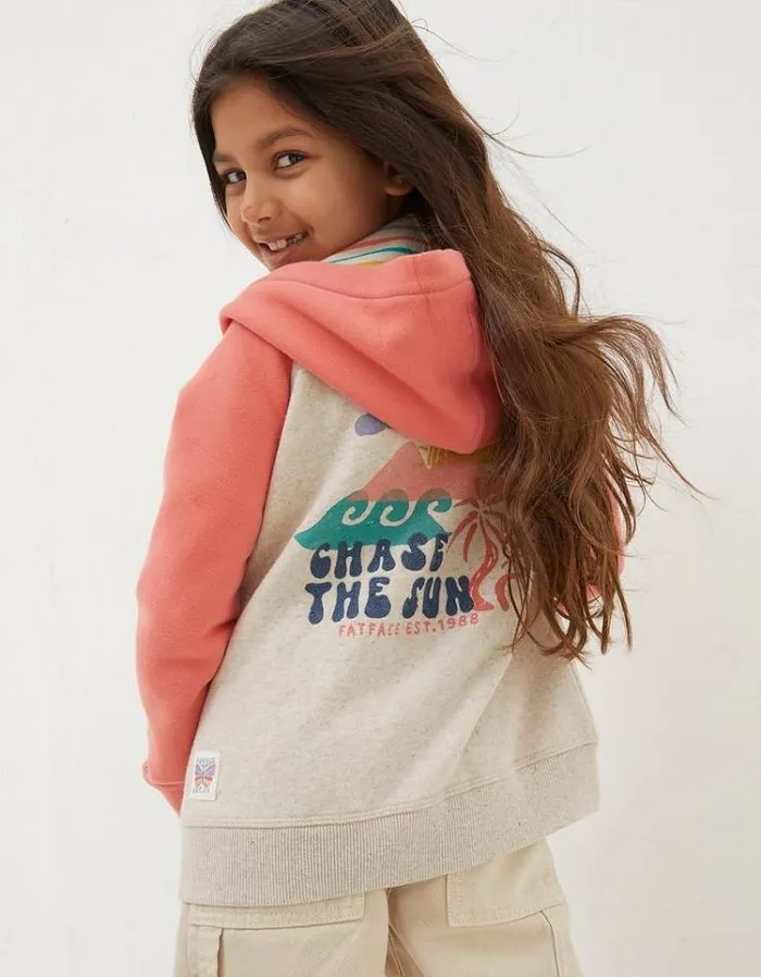 Kids FatFace Sweatshirts and Hoodies Chase Sun Zip Through Hoodie Natural