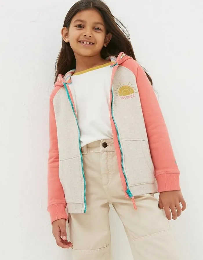 Kids FatFace Sweatshirts and Hoodies Chase Sun Zip Through Hoodie Natural
