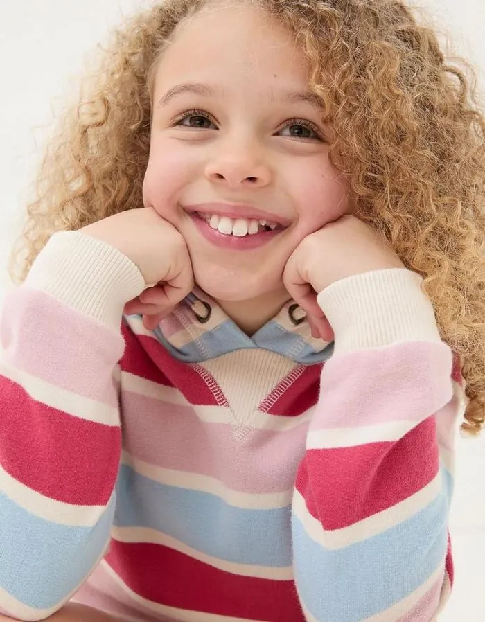 Kids FatFace Sweatshirts and Hoodies Stripe Popover Hoodie Multi