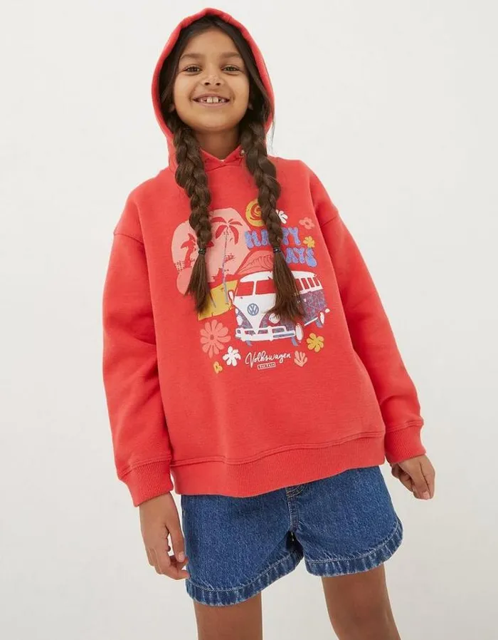 Kids FatFace Sweatshirts and Hoodies VW Popover Sweatshirt Bright Red