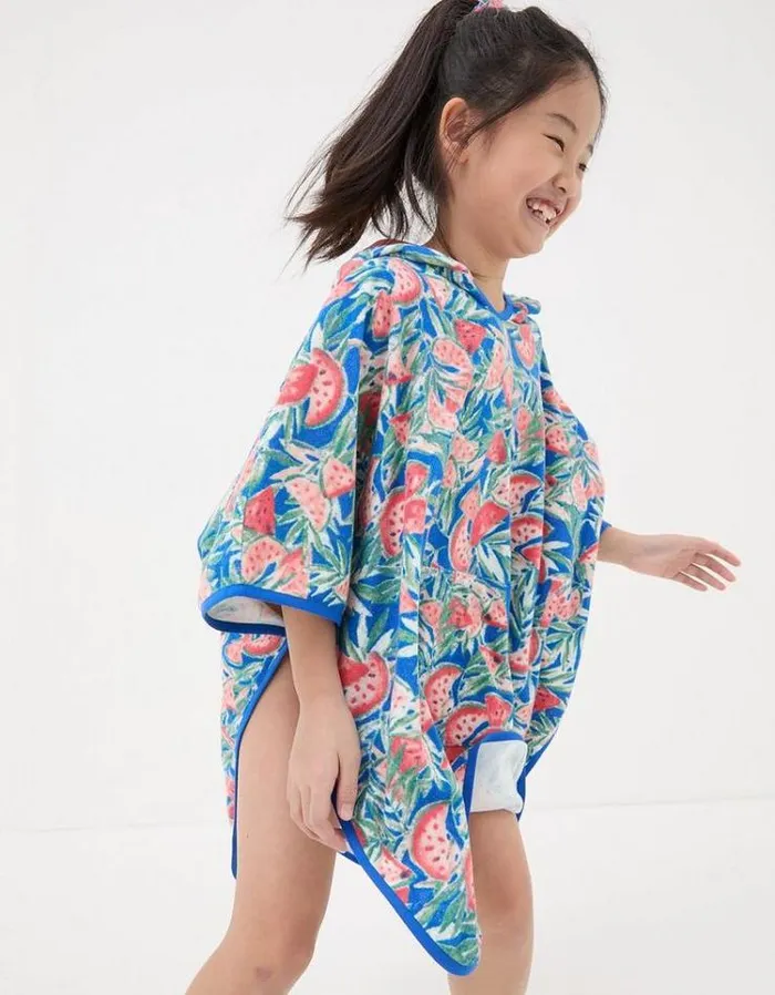 Kids FatFace Swimwear Watermelon Towelling Poncho Cobalt Blue