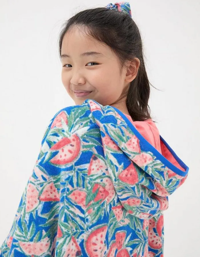 Kids FatFace Swimwear Watermelon Towelling Poncho Cobalt Blue