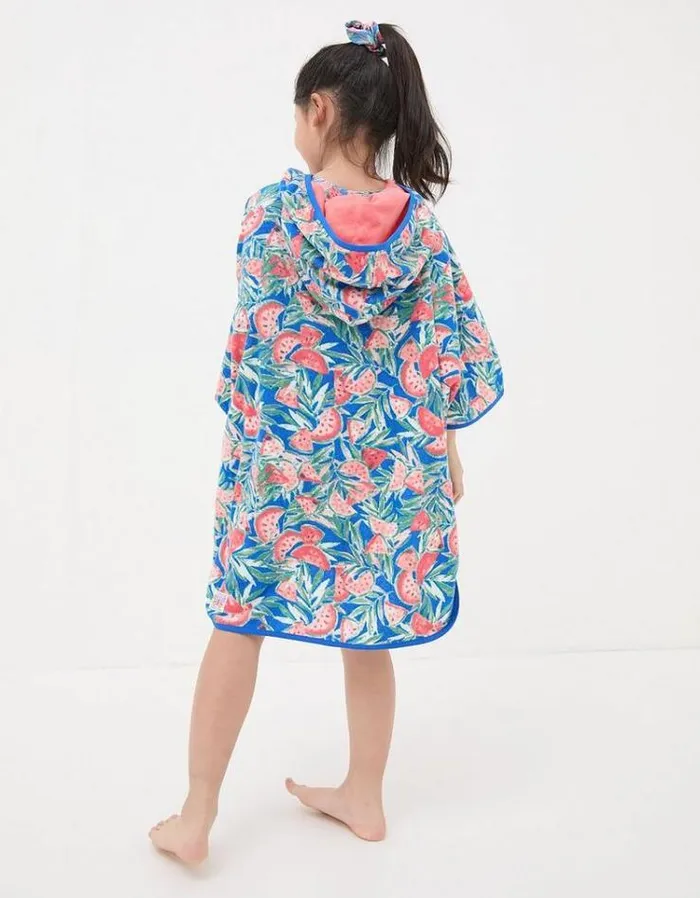 Kids FatFace Swimwear Watermelon Towelling Poncho Cobalt Blue