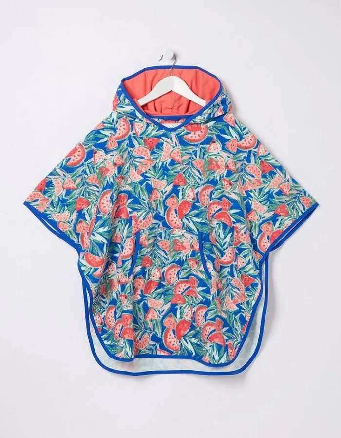 Kids FatFace Swimwear Watermelon Towelling Poncho Cobalt Blue