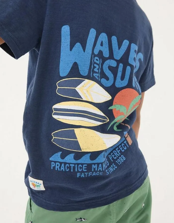 Kids FatFace TShirts and Polos Waves Jersey Graphic Tee Navy