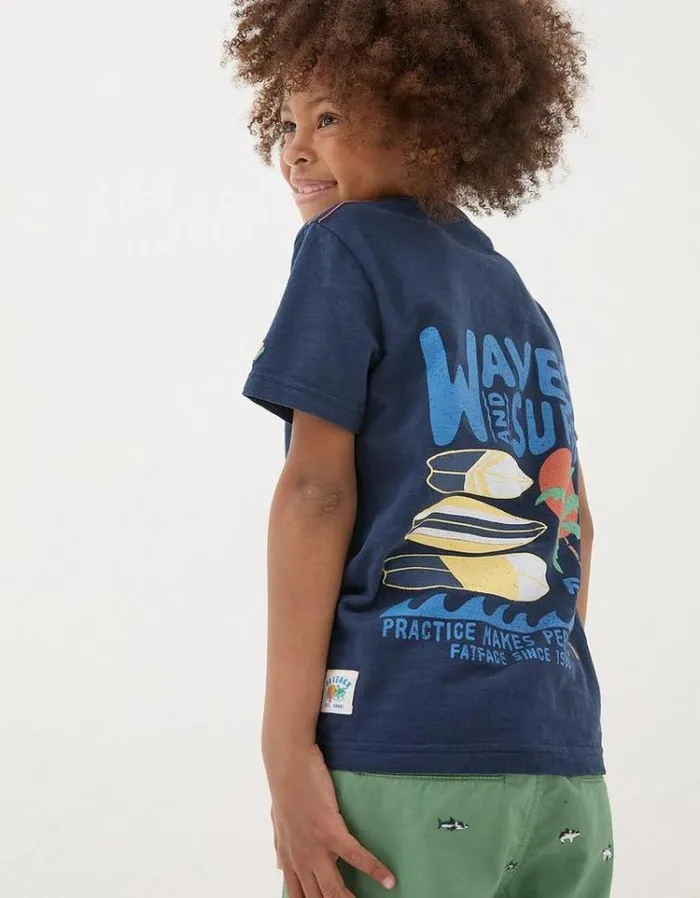 Kids FatFace TShirts and Polos Waves Jersey Graphic Tee Navy