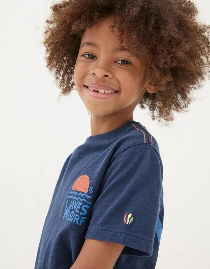 Kids FatFace TShirts and Polos Waves Jersey Graphic Tee Navy