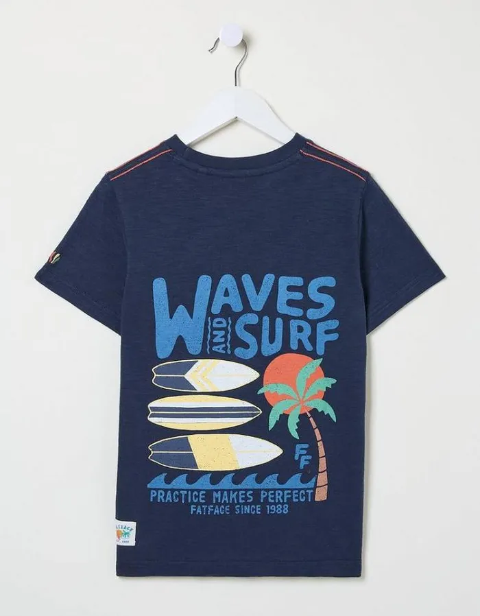 Kids FatFace TShirts and Polos Waves Jersey Graphic Tee Navy