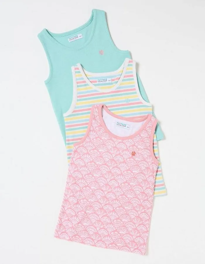 Kids FatFace Tops and TShirts 3 Pack Rib Vests Light Pink