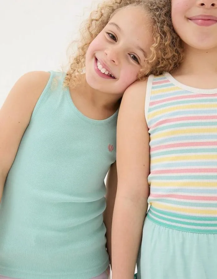Kids FatFace Tops and TShirts 3 Pack Rib Vests Light Pink