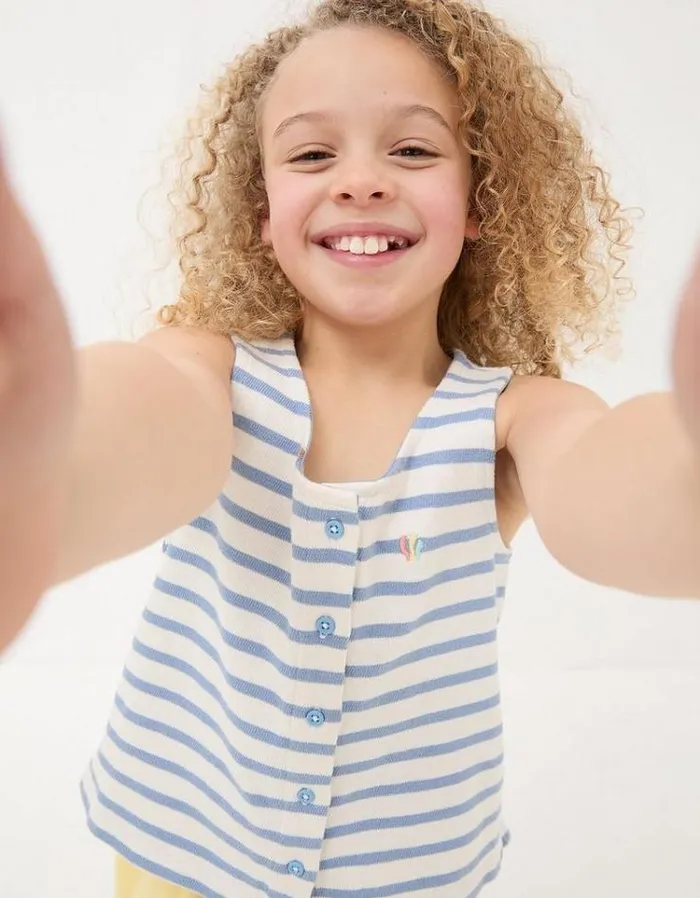 Kids FatFace Tops and TShirts Stripe Vest Top Natural White