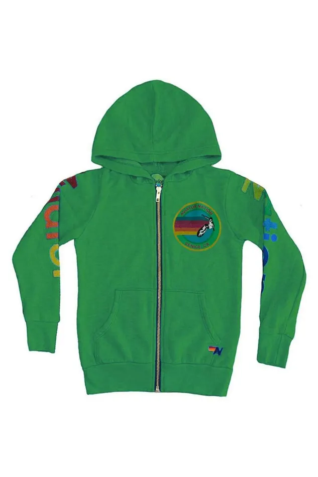 Kids Kids Collection Aviator Nation KID039S AVIATOR NATION ZIP HOODIE 8211 KELLY GREEN