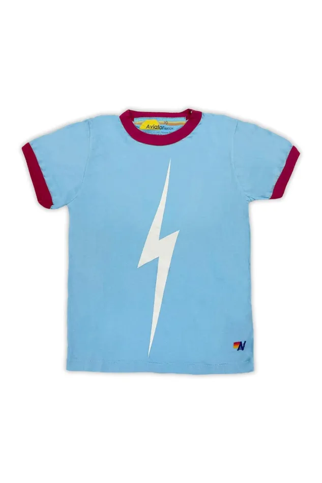 Kids Kids Collection Aviator Nation KID039S RINGER BOLT TEE 8211 BABY BLUE RED