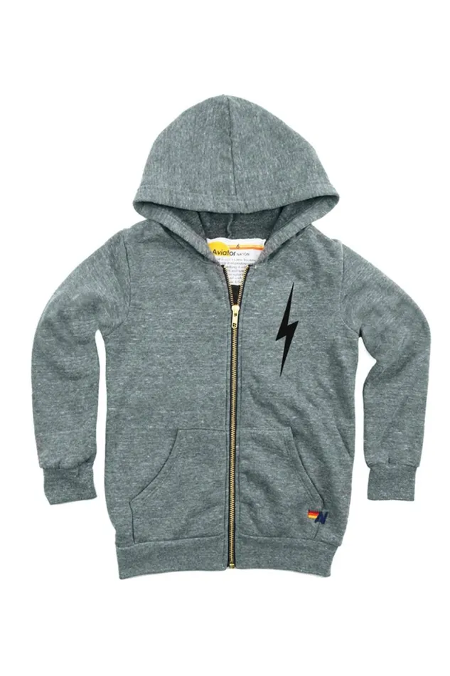 Kids Kids Collection Aviator Nation KIDS BOLT PRINT ZIP HOODIE 8211 HEATHER GREY