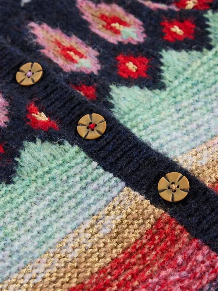 Kids Kids Glitter Fairisle Cardigan Navy Multi White Stuff Knitwear