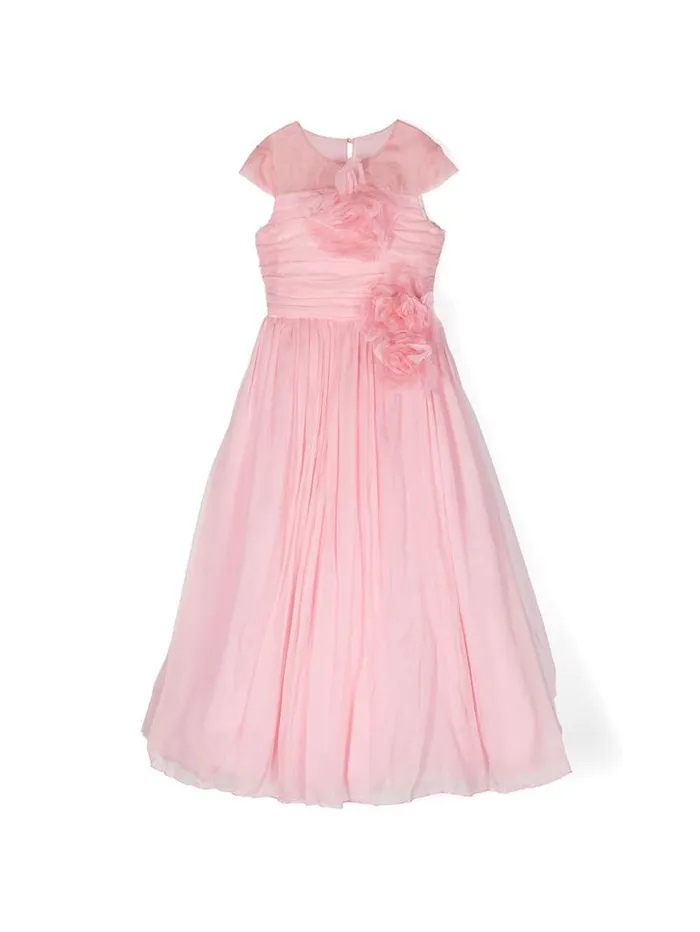 Kids Marchesa Gowns FlowerEmbellished Crepe Gown Pink