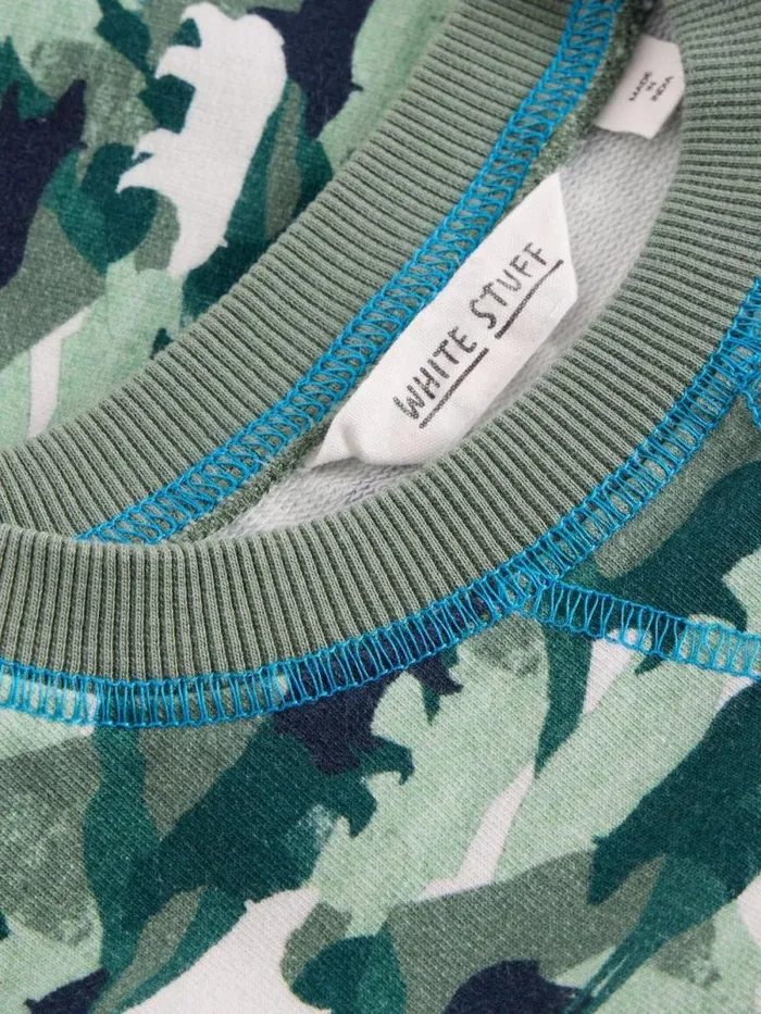 Kids Ned Camo Sweat Teal Multi White Stuff Knitwear