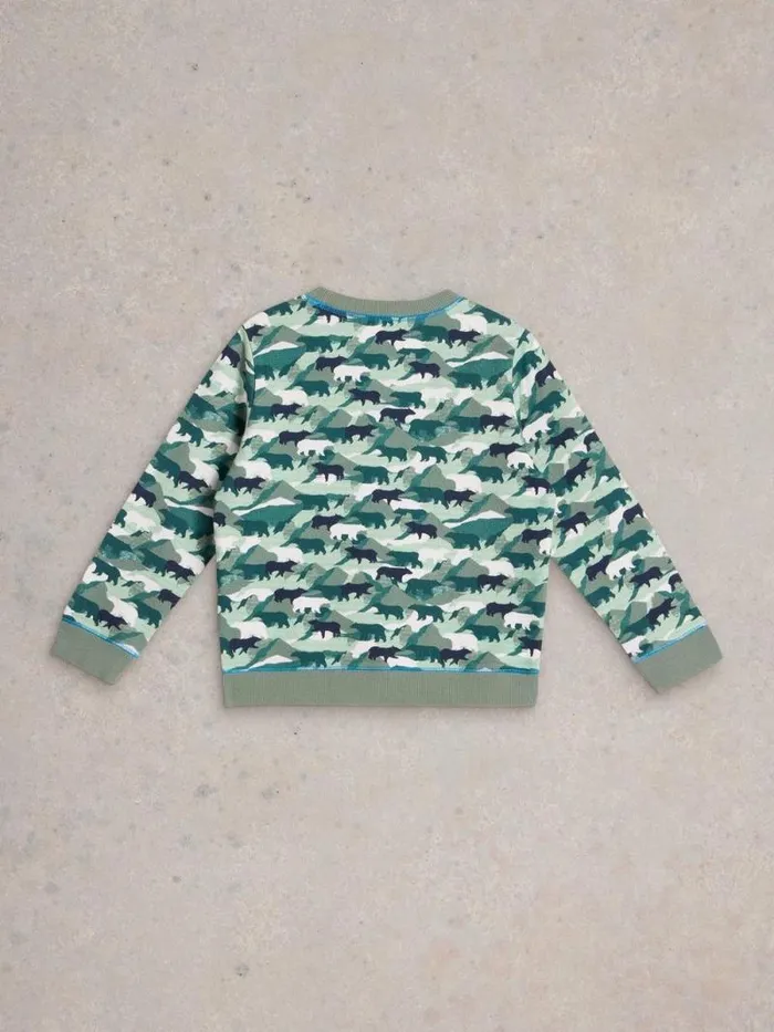 Kids Ned Camo Sweat Teal Multi White Stuff Knitwear Kids Ned Camo Sweat Teal Multi White Stuff Knitwear