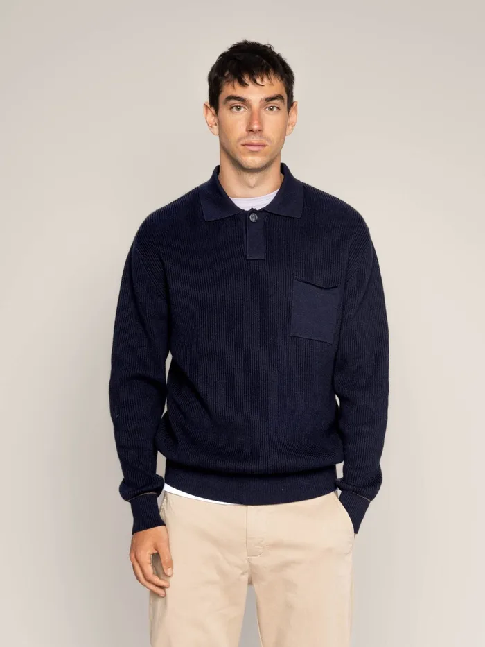 Knits MMGMilner LS Polo Knit Navy 8211 MOS MOSH Men