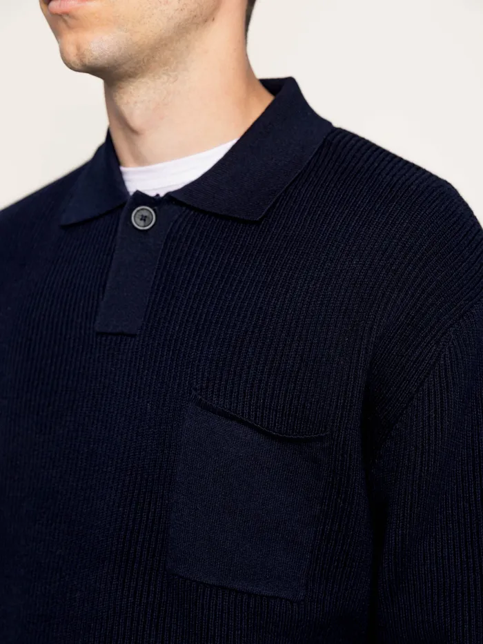 Knits MMGMilner LS Polo Knit Navy 8211 MOS MOSH Men