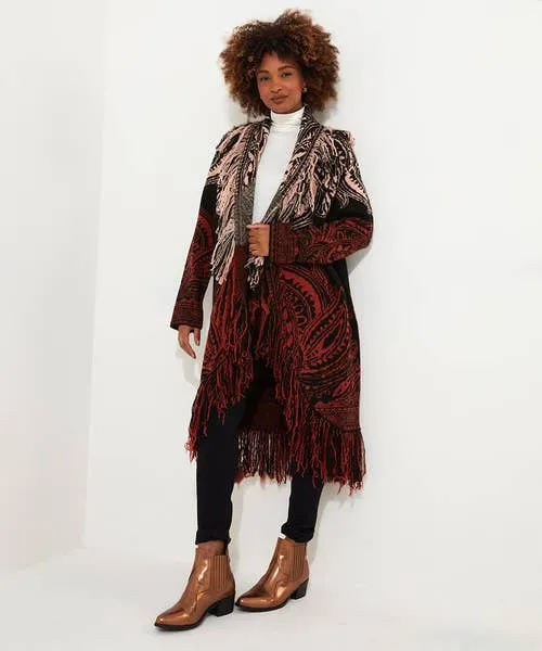 Knitwear and Cardigans Joebrowns Apparel Winter Nights Fringed Cardigan Black