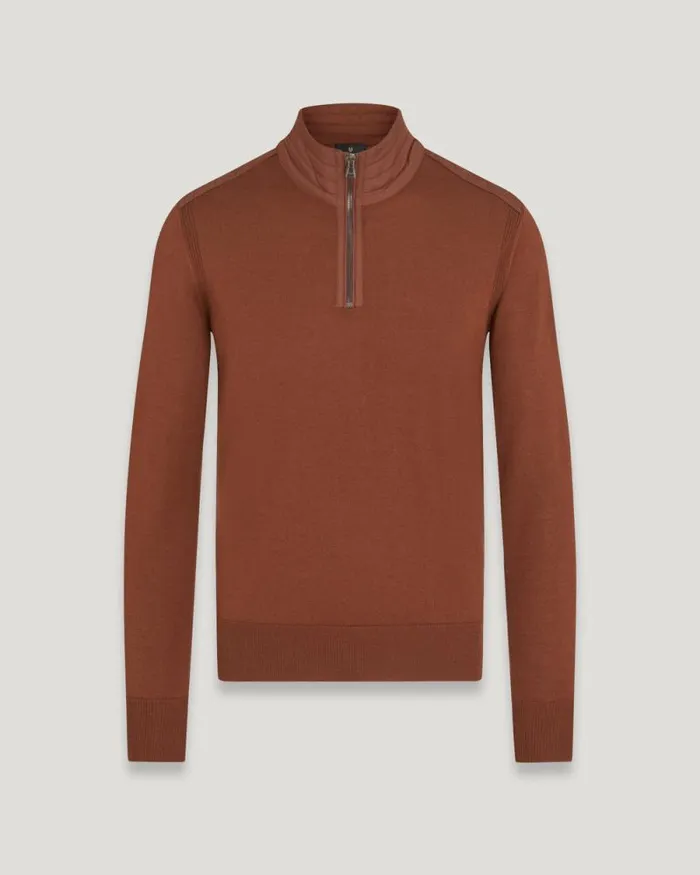 Knitwear Men Belstaff Kilmington Quarter Zip Jumper Deep Copper
