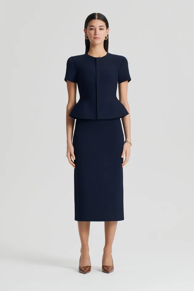 Knitwear Women Scanlan Theodore CREPE KNIT PENCIL SKIRT MIDI NAVY