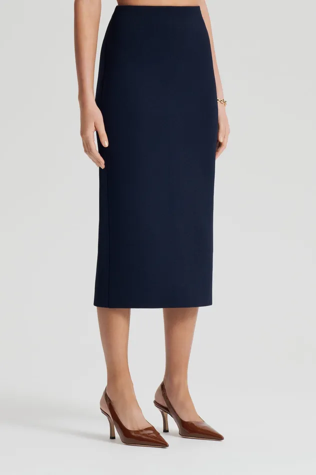 Knitwear Women Scanlan Theodore CREPE KNIT PENCIL SKIRT MIDI NAVY