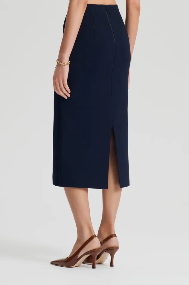 Knitwear Women Scanlan Theodore CREPE KNIT PENCIL SKIRT MIDI NAVY