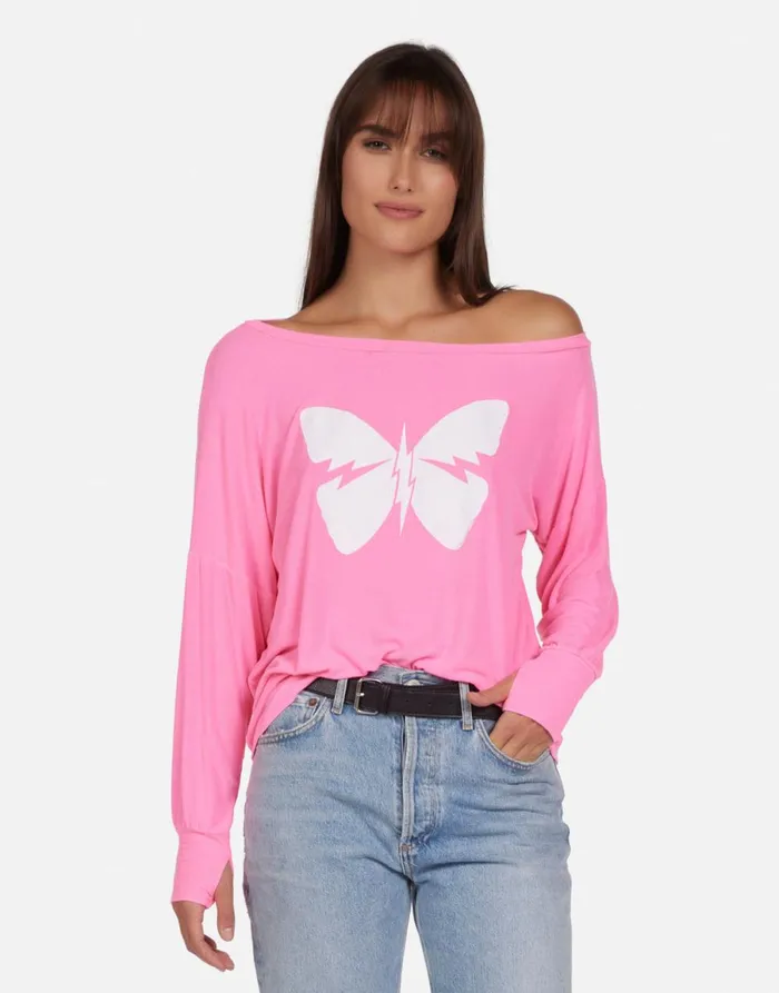 Krista X Lightning Butterfly Neon Pink Women039s Lauren Moshi Long Sleeve