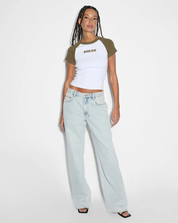 Ksubi Ksb Baby Ringer Ss Tee Khakiwhite Womens Tops