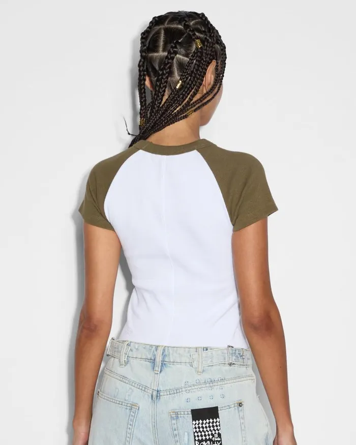 Ksubi Ksb Baby Ringer Ss Tee Khakiwhite Womens Tops