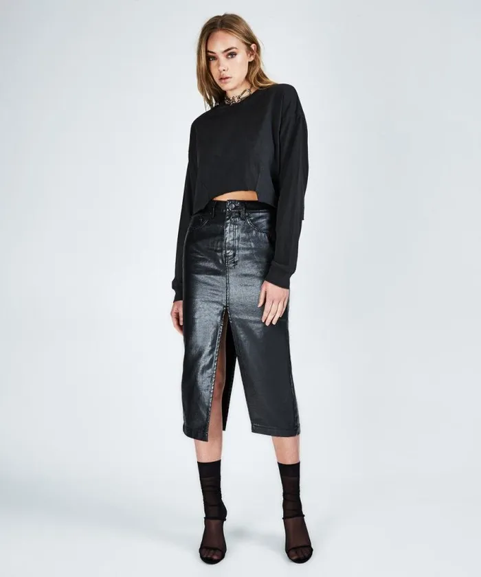 Ksubi Split Midi Skirt Metal Womens Denim Skirts