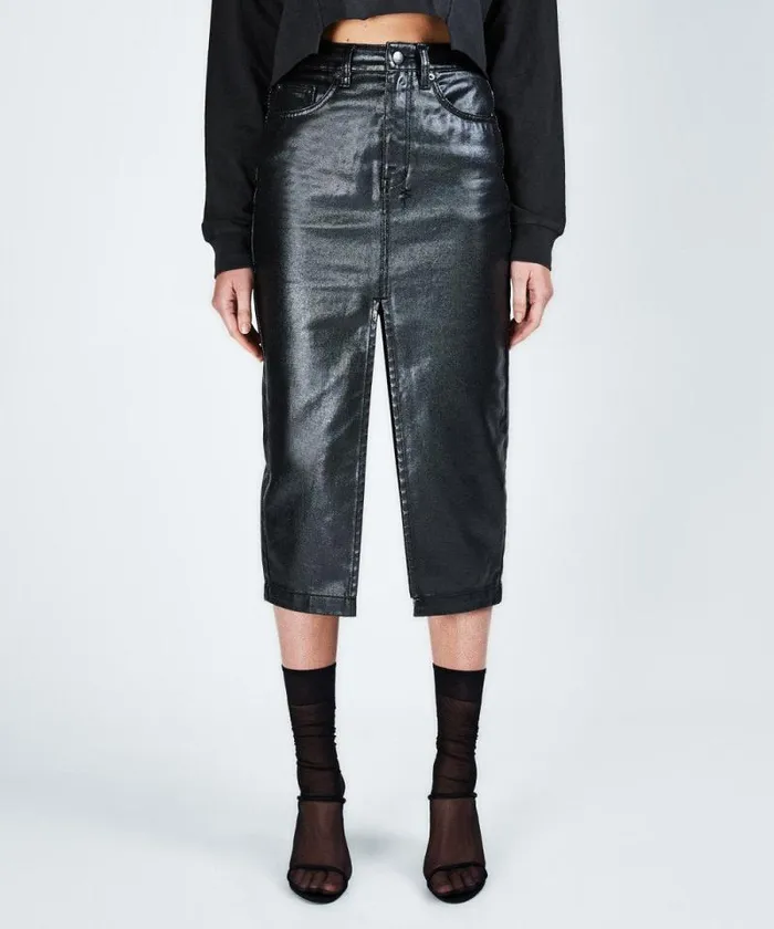 Ksubi Split Midi Skirt Metal Womens Denim Skirts