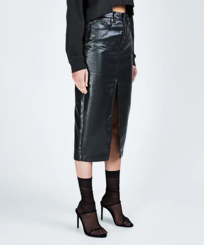 Ksubi Split Midi Skirt Metal Womens Denim Skirts